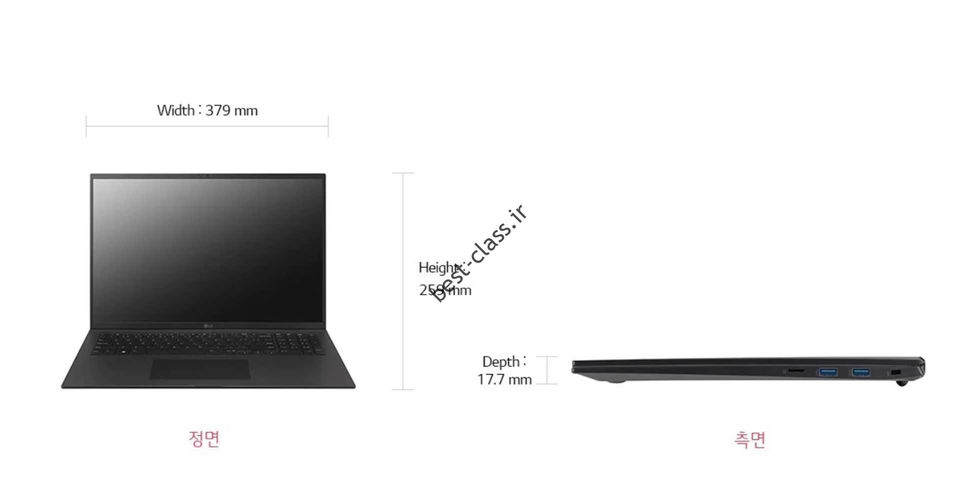 اطلاعات اندازه لپ تاپ LG G 17