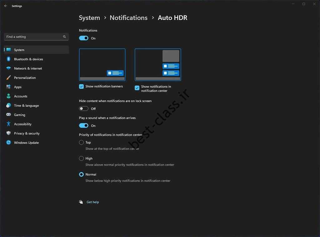 تنظیمات اعلان خودکار HDR ویندوز 11
